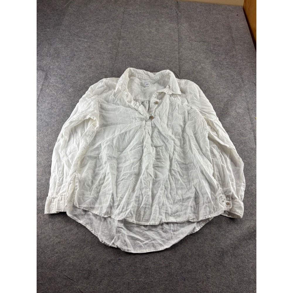 Sigrid Olsen White 100% Linen Tunic Top Long Sleeve Button Front XL Boho Coastal